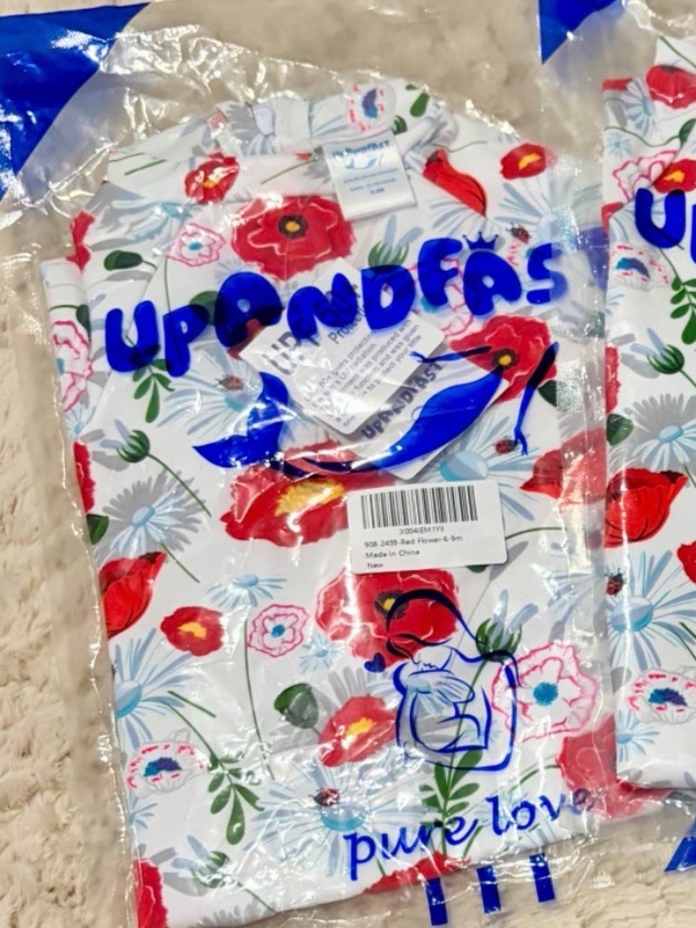 Upandfast Floral UPF 50+ Swimsuit White with Red & Blue Flowers